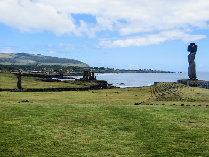 Two moai in the distance on Easter Island