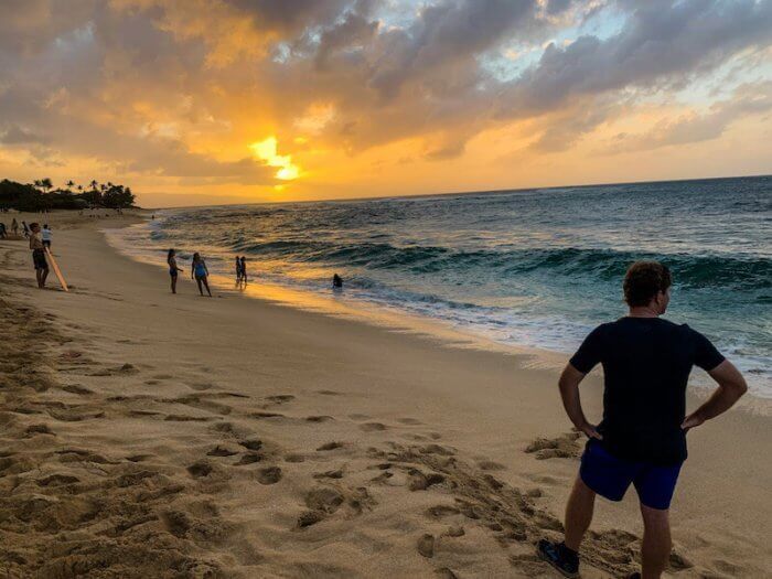 A sunset at the aptly-named Sunset Beach in Oahu, Hawaii