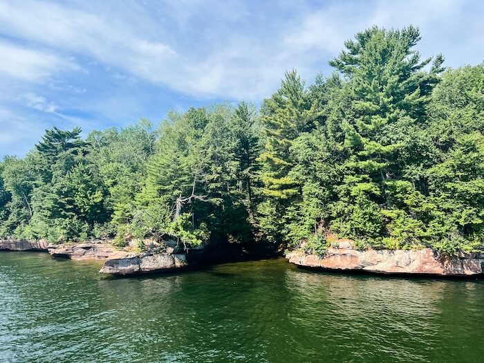 A forested area from the boat on Apostle Islands cruises
