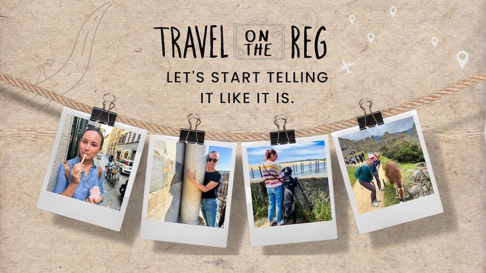 A banner image featuring different photos of a traveler