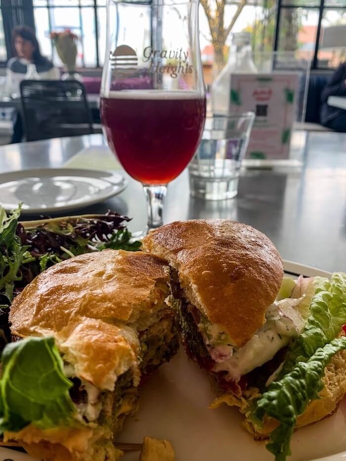 A sandwich and beer at Gravity Heights, a great brewpub that should be on any list of best brewery in San Diego