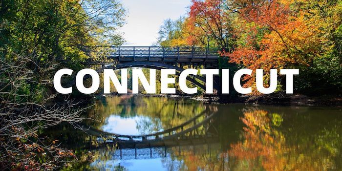 A bridge in the background of a main page for CONNECTICUT