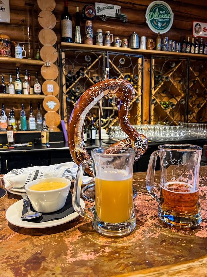 A giant pretzel and beer at a brewery near Salt Lake City