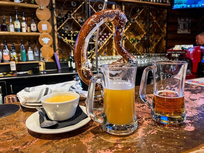 Pretzels and beer at Bohemian Brewery 