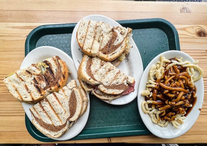 Deli sandwiches and German sides at an eatery in Salt Lake City