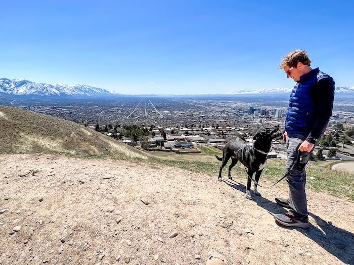 A man and his dog explore the City Creek Natural Area in Salt Lake City.