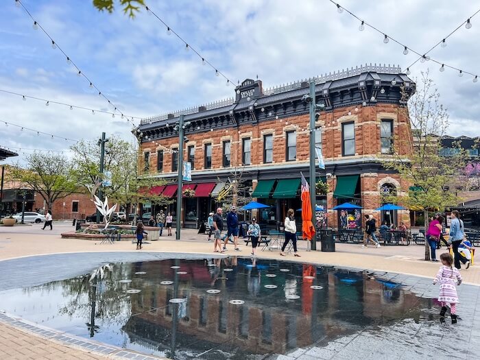 People gathering in Old Town in Fort Collins