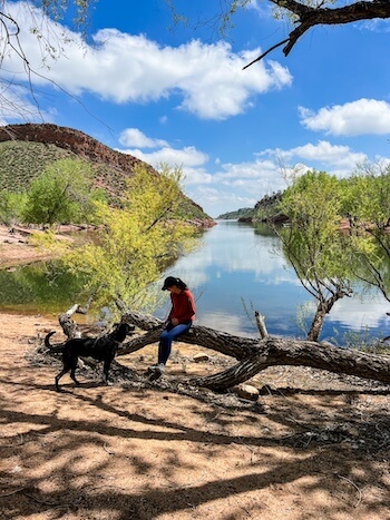 A woman and her dog at Horsetooth Mountain Open Space