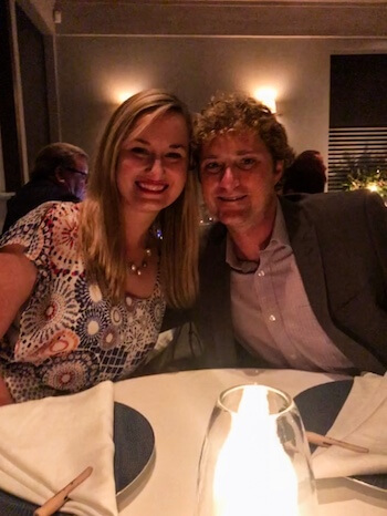 A couple poses at The French Laundry.