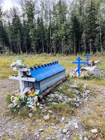 Spirit houses in Eklutna Historical Park on a drive from Anchorage to Denali