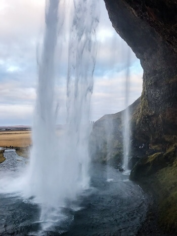 Behind the waterfall at Seljalandsfoss in Iceland