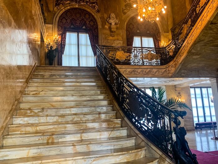 A grand staircase in mansions of Newport