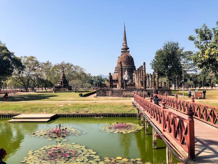 A beautiful view of a lotus pond in Sukhothai