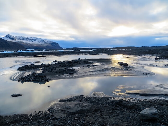Stunning views on a lagoon in Iceland as the sun sets