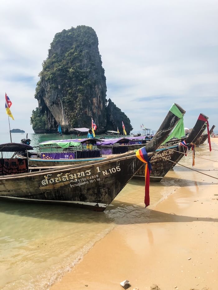 Boats await passengers in Thailand.