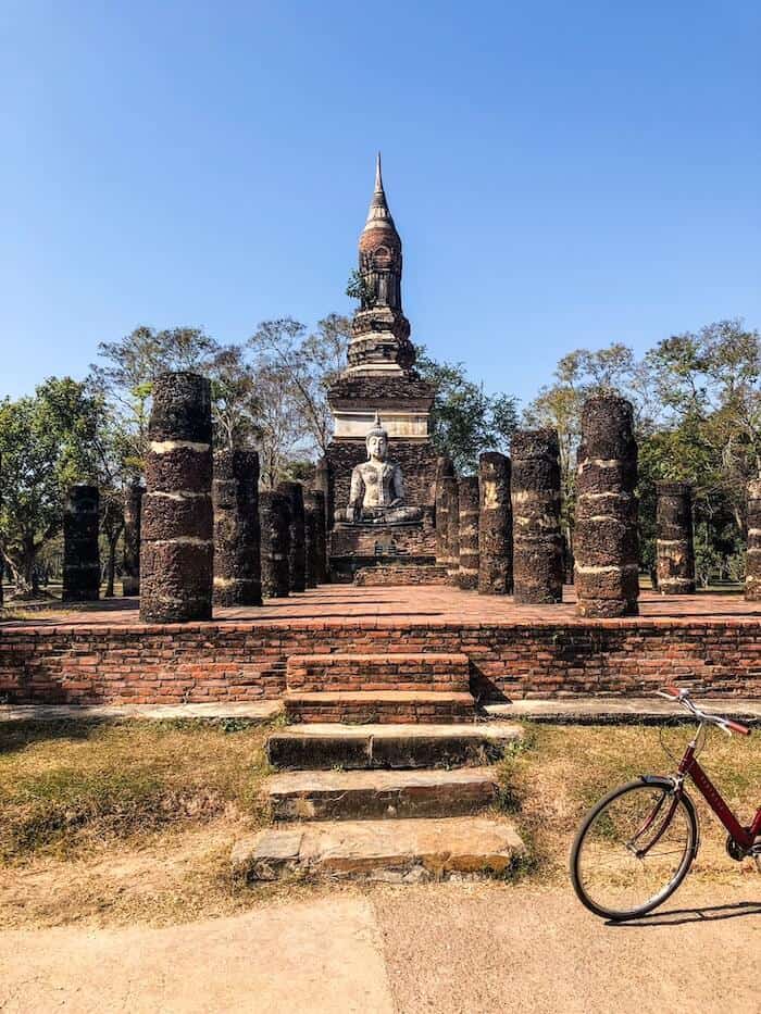 A bicycle rests at Wat Traphang-Ngoen in Sukhothai.