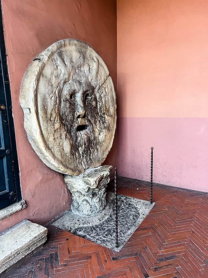 The Mouth of Truth from a side view in Rome