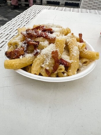 Fresh pasta with bacon in Rome