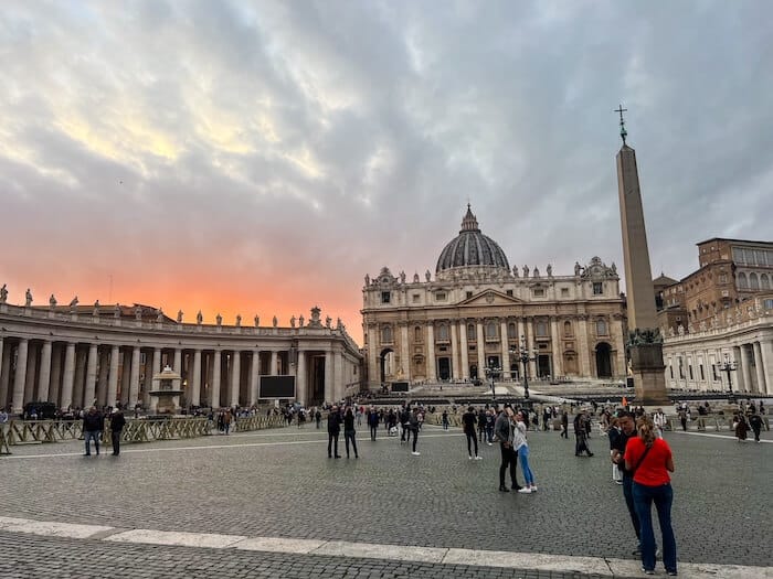 A setting sun in Vatican City