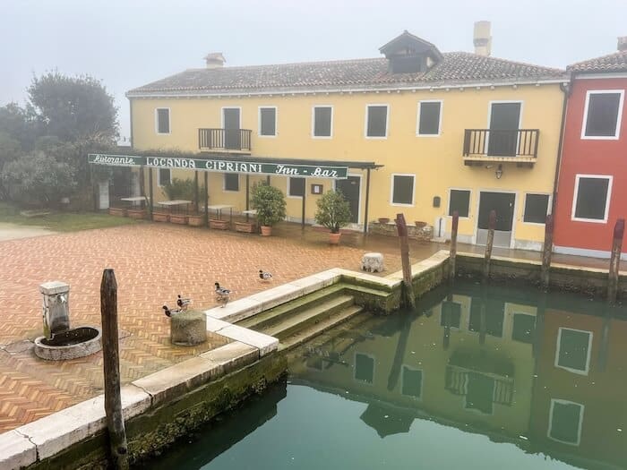 A foggy day in Torcello, so much so that you can barely see the restaurant in the distance
