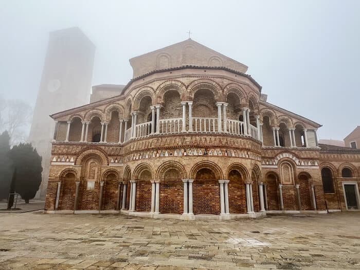 The basilica in Murano with fog obscuring the tower behind it