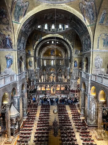 A view from above of St. Mark's Basilica in Venice