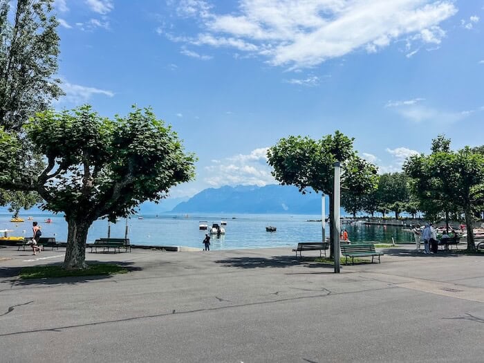 A view of Lake Geneva in Lausanne, Switzerland