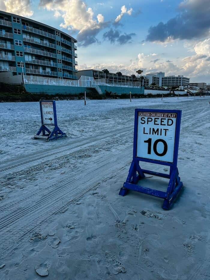 A speed limit sign on the beach in Daytona Beach