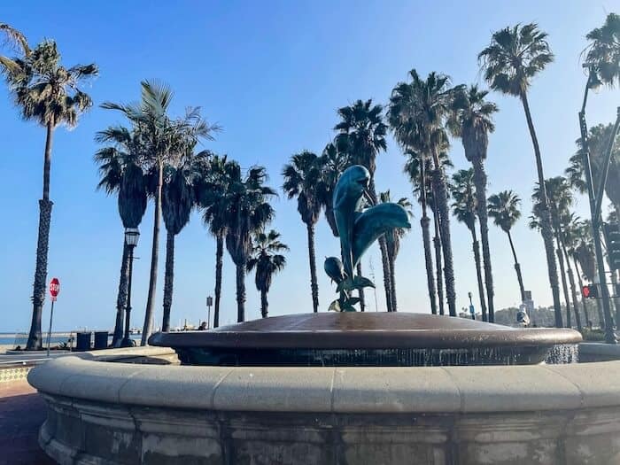 Dolphins at the entrance of the wharf in Santa Barbara