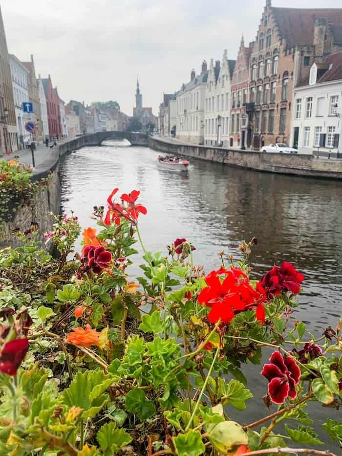 A scenic view of a canal in Bruges