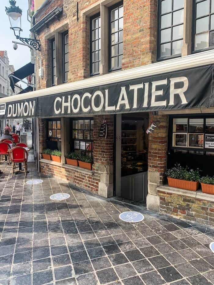 Outside of a chocolate shop in Bruges