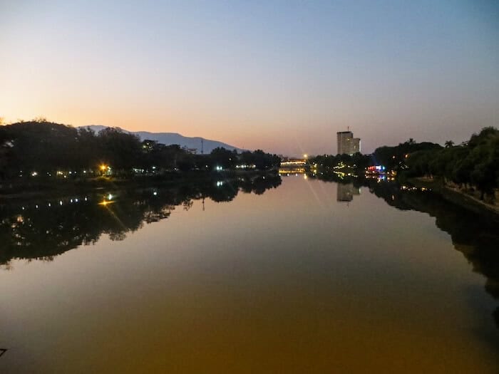 A night view of a river in Thailand