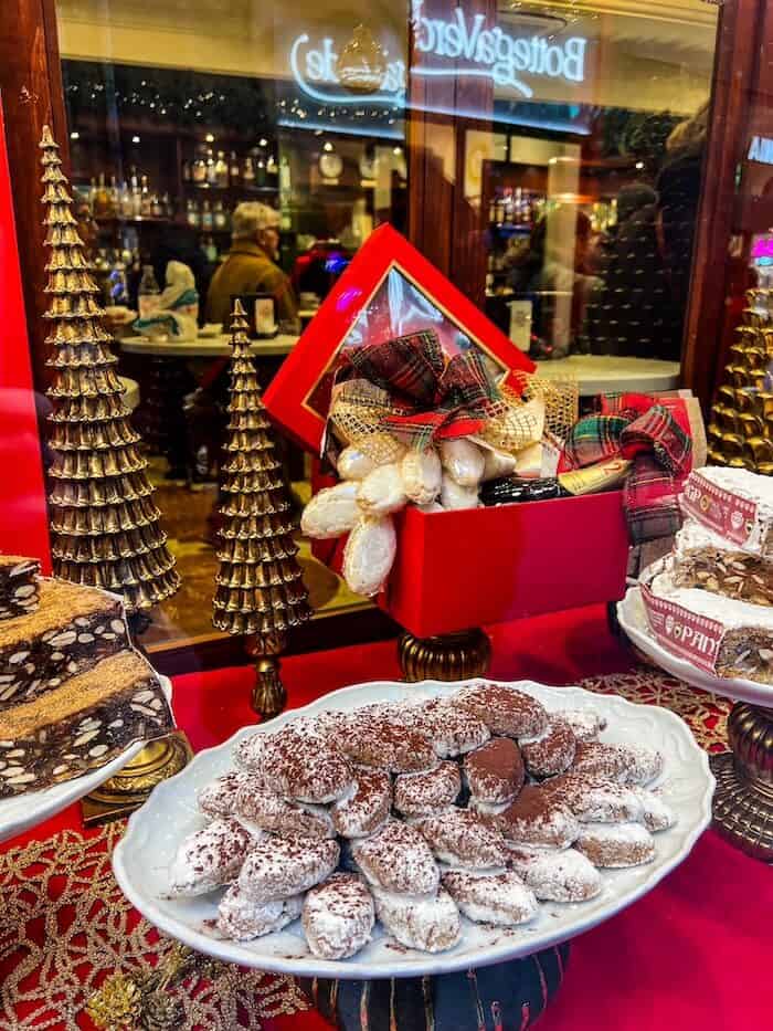 Platters of cookies at a Christmas market