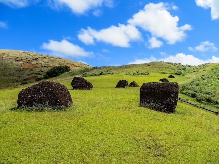 The green hills of Puna Pau Quarry on Easter Island