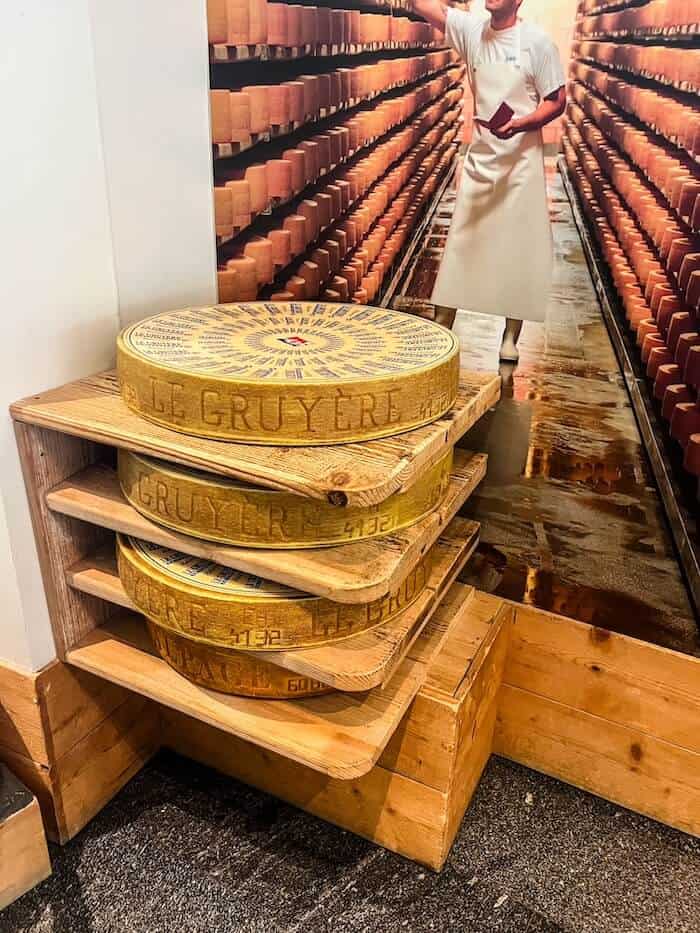 Wheels of cheese at La Maison du Gruyère