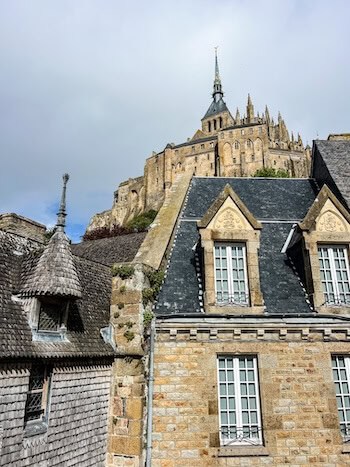 A view of the abbey at Mont-Saint-Michel from the village