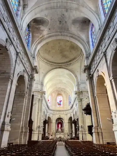 Inside the central nave at Saint-Louis Cathedral in La Rochelle