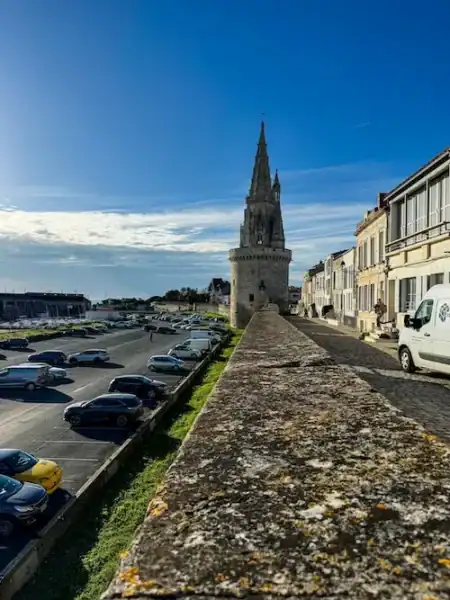A view from afar of the Lantern Tower in La Rochelle