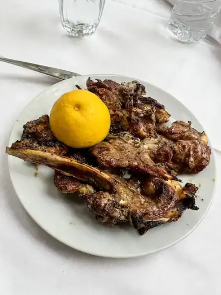 Lamb chops at a lunch restaurant in Chania