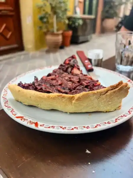 A beet tart at a restaurant in Chania