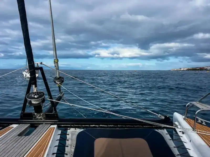 The sky looks dark on a whale watching tour in Tenerife.