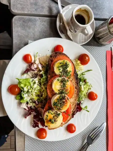 A plate of goat cheese and fresh tomatoes in France