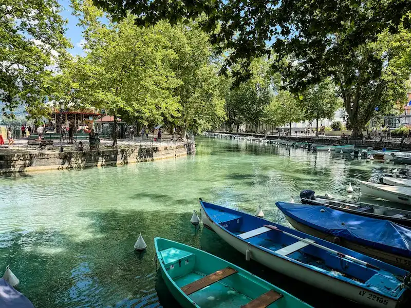 Boats hang out near Annecy Lake in Annecy.