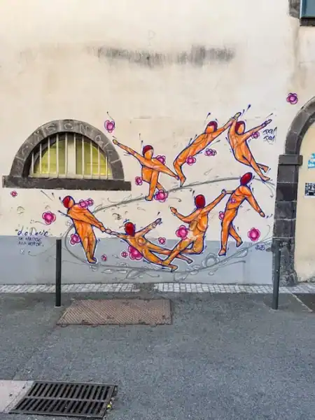 A colorful mural in Clermont-Ferrand near volcanoes in France