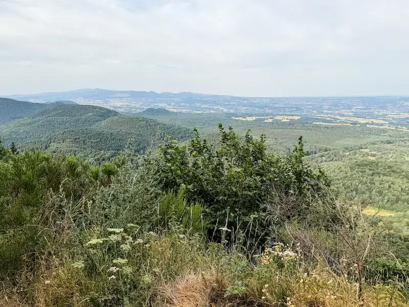A view of volcanoes in France from the top of a hike