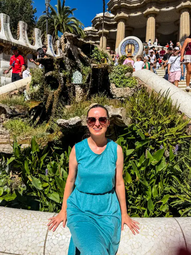 A woman makes a funny face in Barcelona.