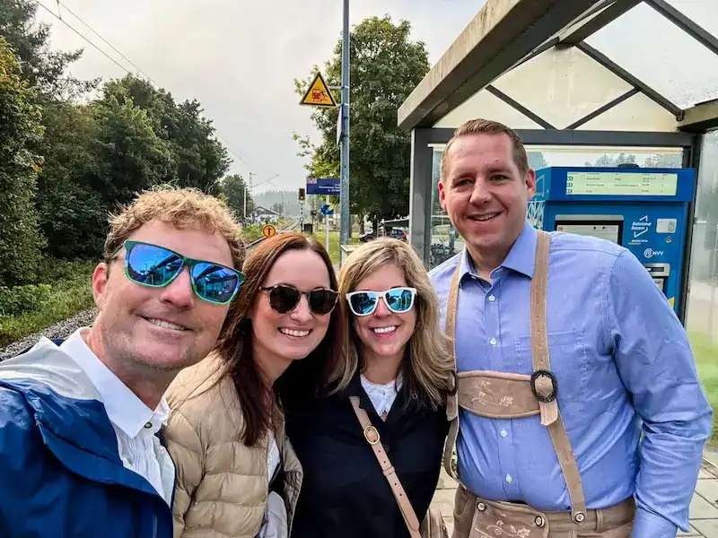 A group of friends poses at Oktoberfest in Munich.