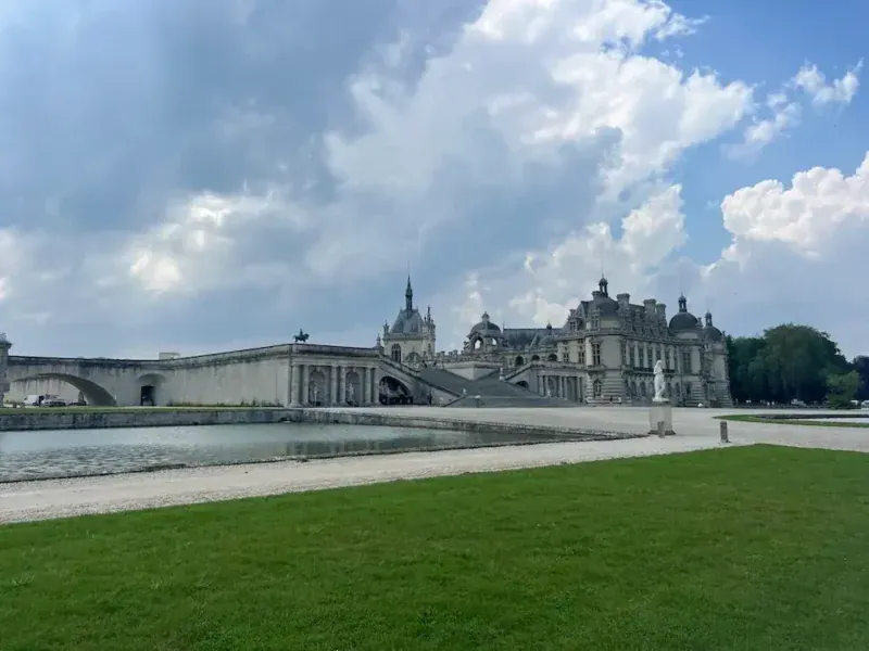 A view of the castle in Chantilly, a day trip from Paris